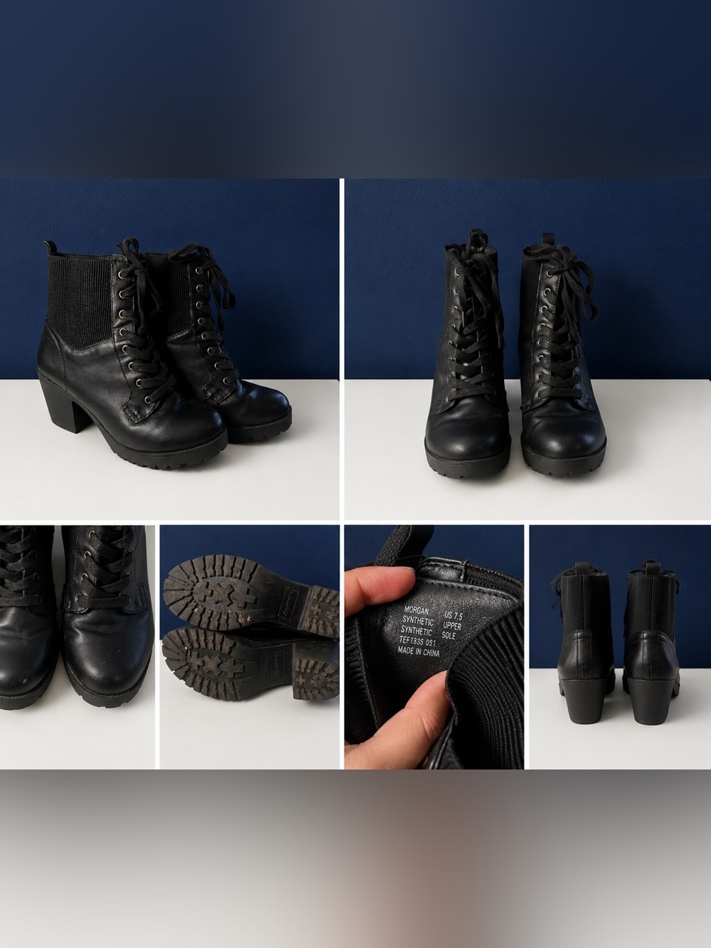 Zigi Soho Black Lace-Up Heeled Combat Boots
